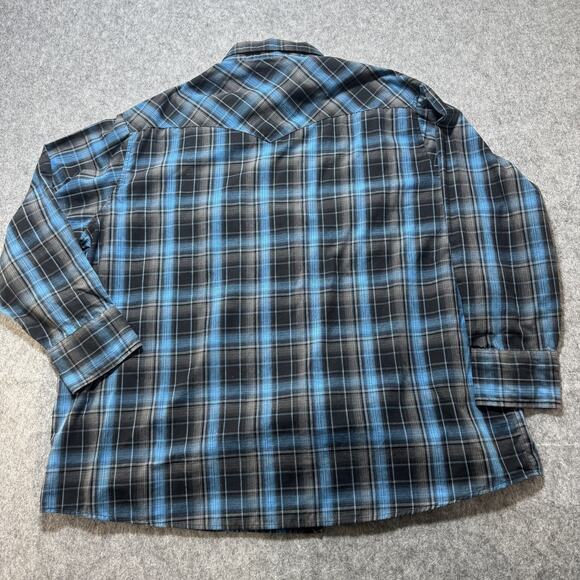 Wrangler Shirt Mens 3XL Blue Black Plaid Western Pearl Snap Long Sleeve Cowboy - Picture 8 of 10
